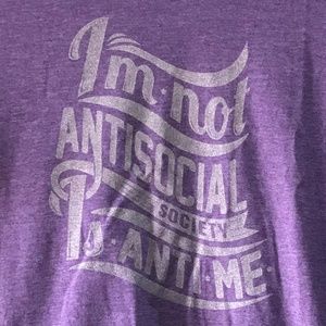 NWOT I'm Not Antisocial New Purple Mens Sm T-Shirt Gildan Graphic Tee Crew Neck